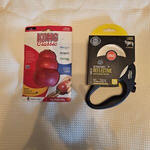 🆕️ Retractable & Reflective 16' Leash AND large Kong Classic Toy, Bundle Of (2)